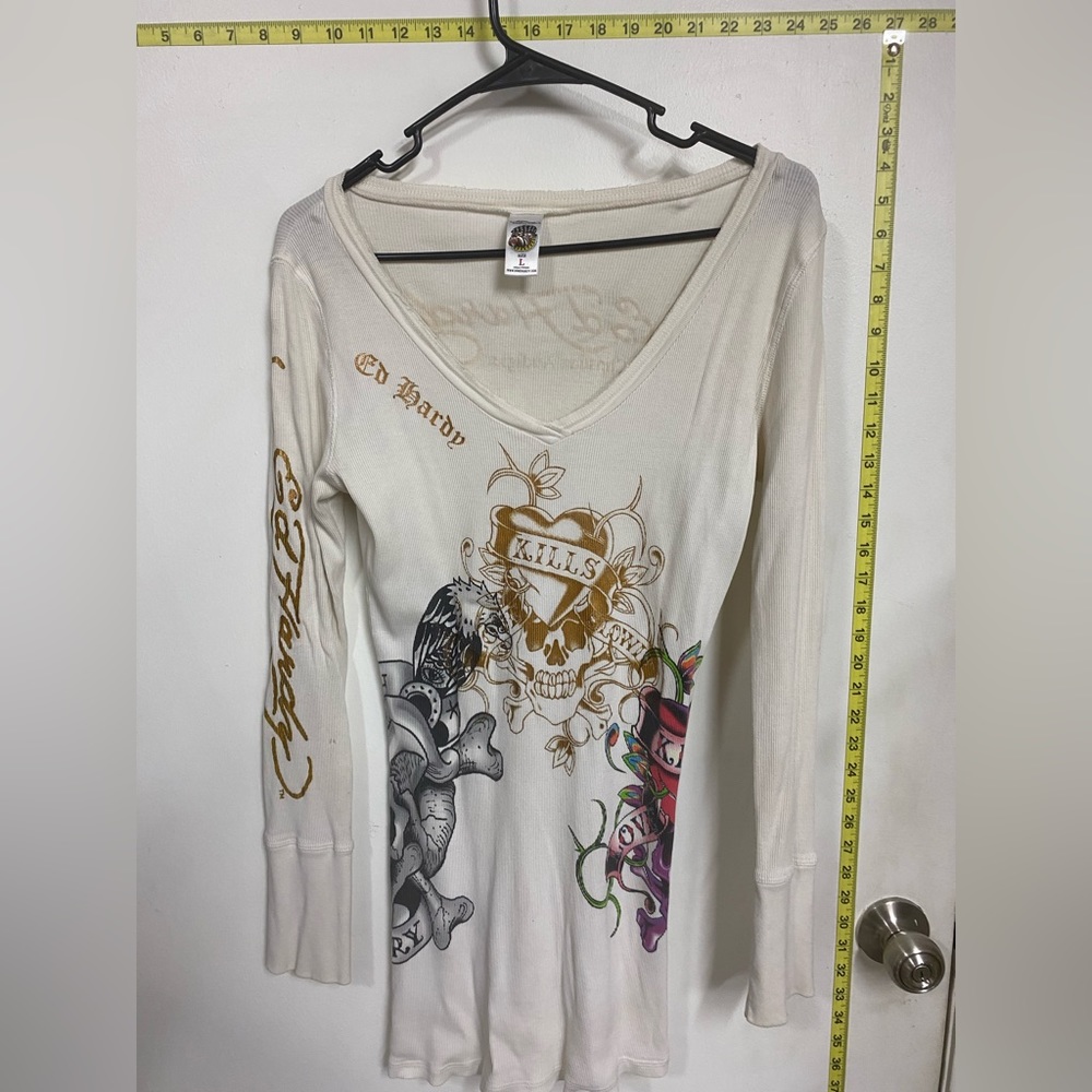 RARE Ed Hardy Cream Graphic Womens mini dress